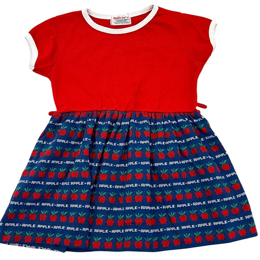 Vintage Health-Tex Girls Dress Size 6 Red Top Apple Print Skirt School Theme